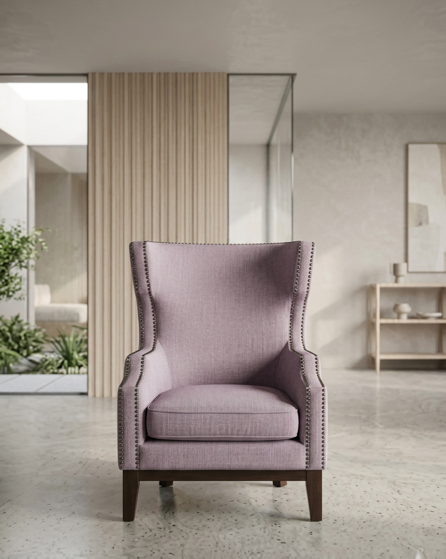 Wingback Armchair | Textured Linen with Nailhead Trim