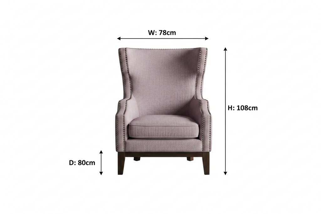 Purple Chair - White Background with Dimensions