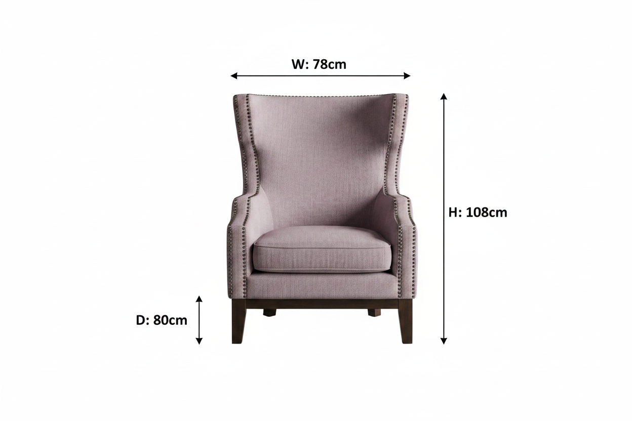 Purple Chair - White Background with Dimensions