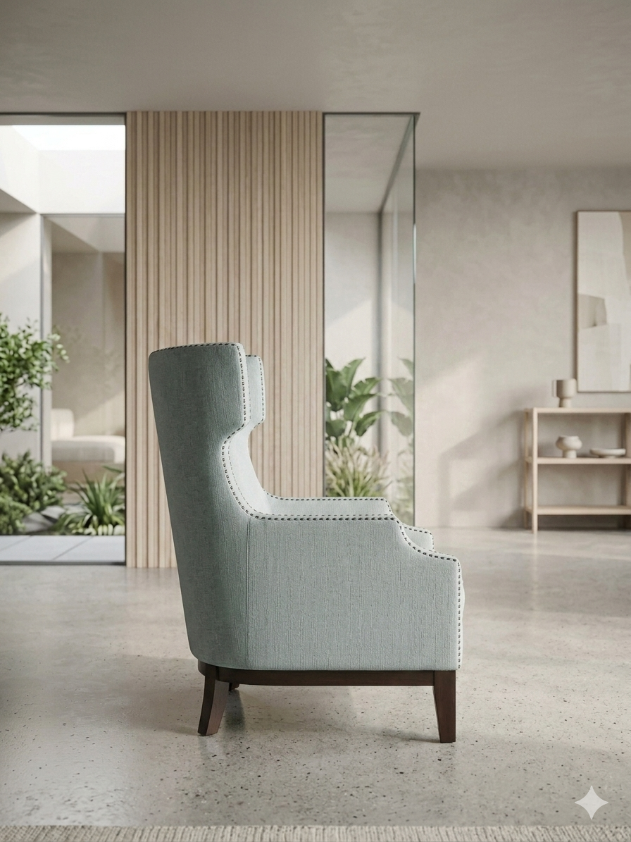 Wingback Armchair | Textured Linen with Nailhead Trim