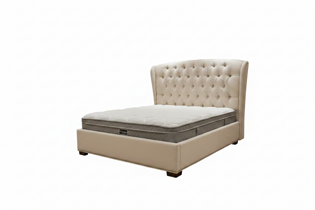 Pre-Loved Bed & Mattress -Tufted Winged Diamond Buttoned Headboard  with King Coil Mattress