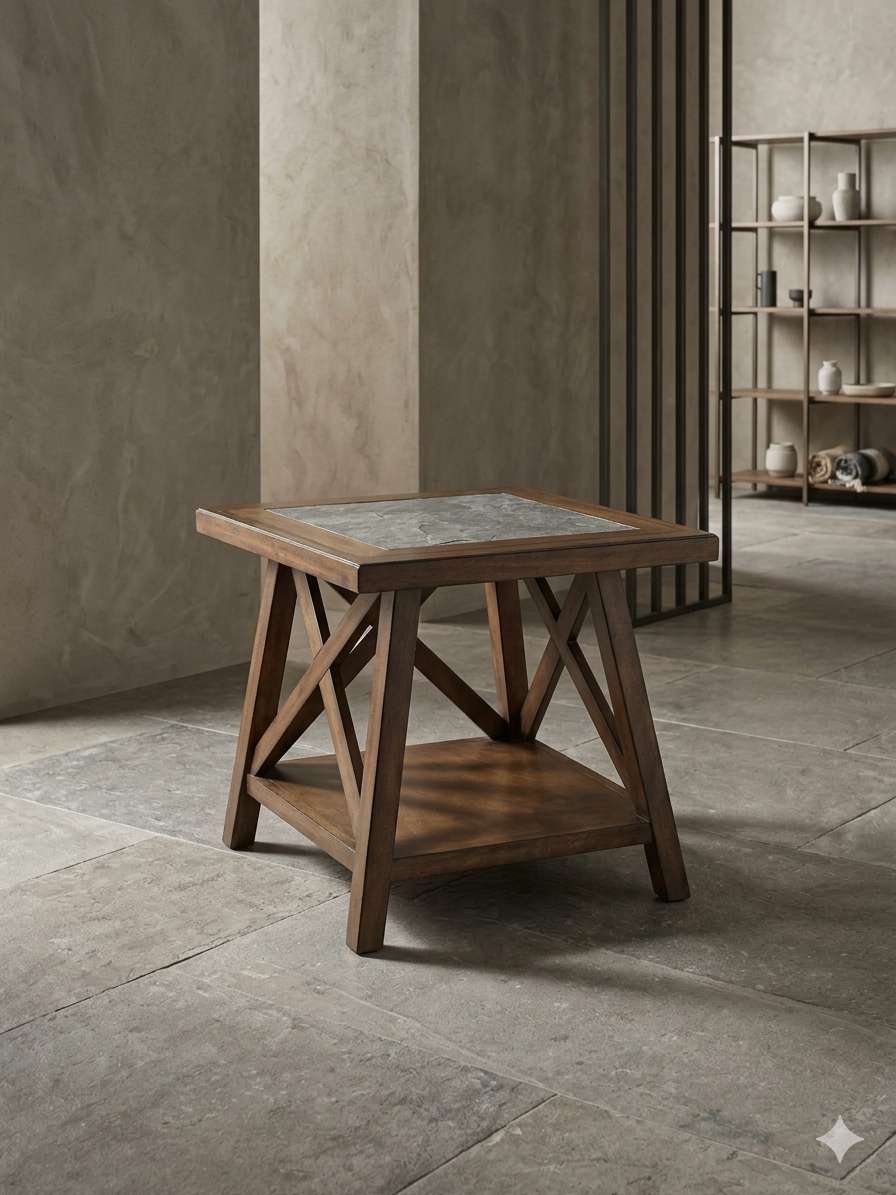 Farmhouse X-Frame Coffee & Side Table Set | Slate Insert Top