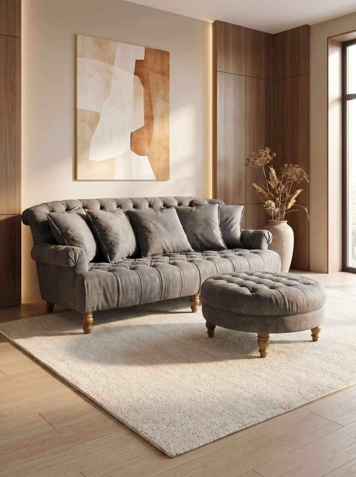 Pre-Loved Early Settler Chesterfield Sofa & Ottoman Set — Grey Velvet