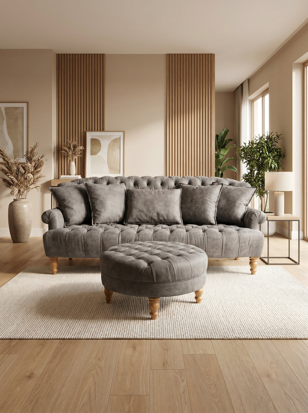 Pre-Loved Early Settler Chesterfield Sofa & Ottoman Set — Grey Velvet