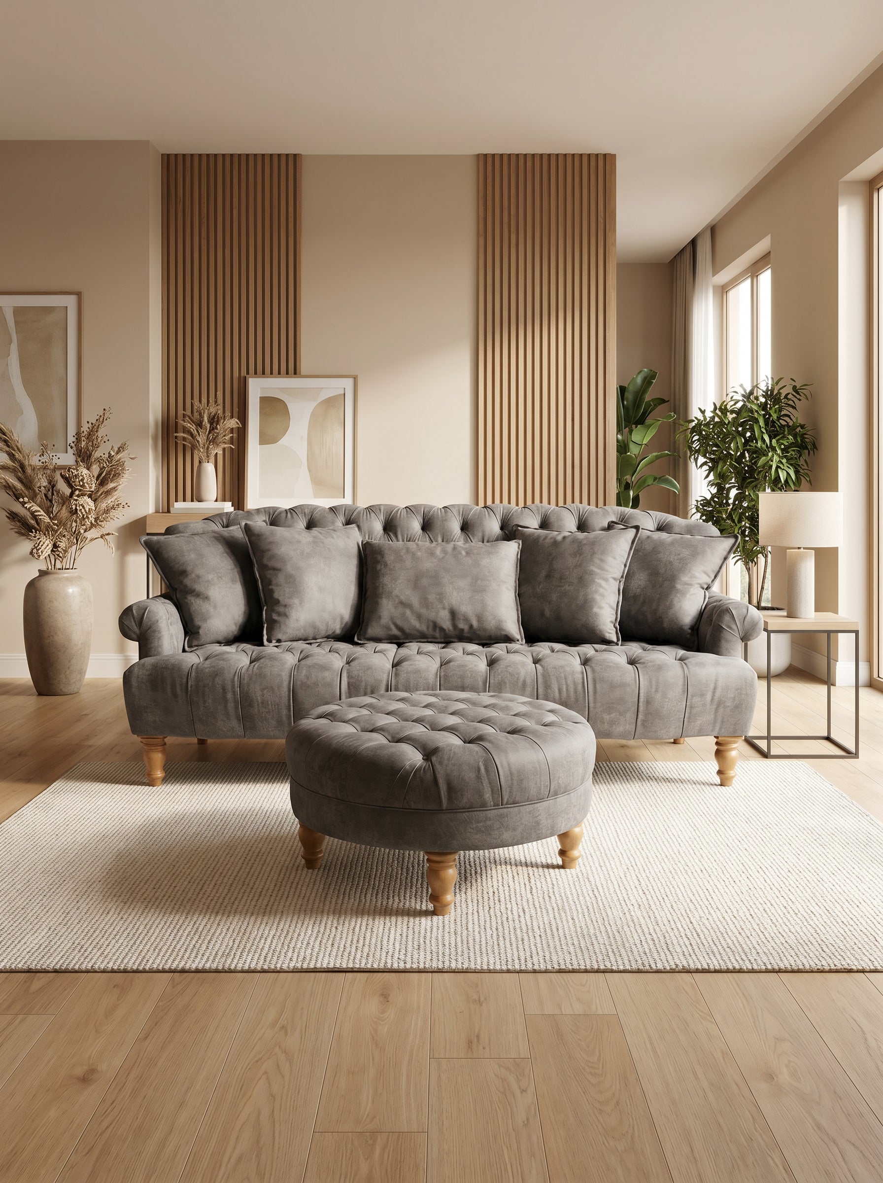Pre-Loved Early Settler Chesterfield Sofa & Ottoman Set — Grey Velvet