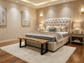 Pre-Loved Bed & Mattress -Tufted Winged Diamond Buttoned Headboard  with King Coil Mattress