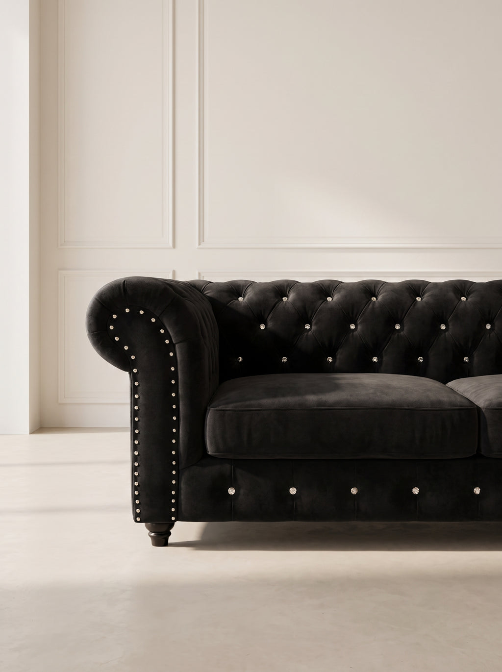 Preloved Black Velvet Chesterfield Sofa