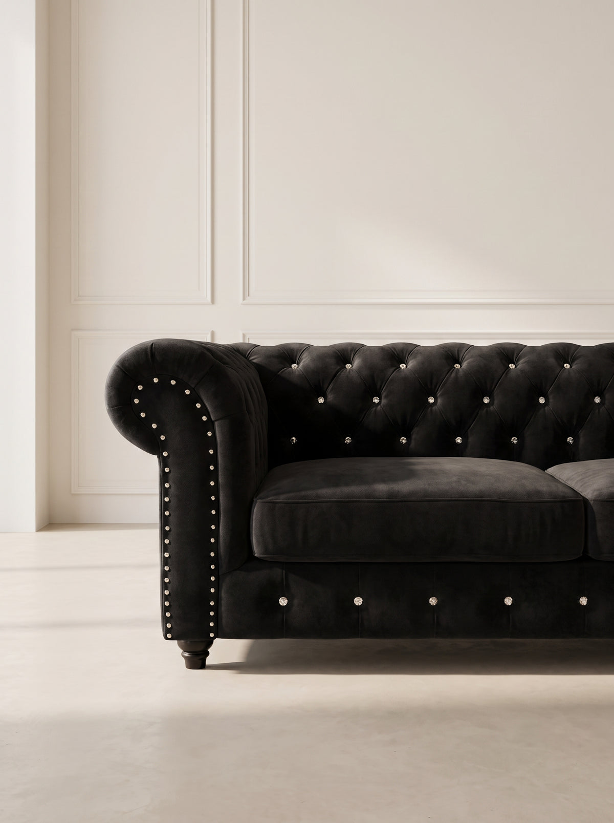 Preloved Black Velvet Chesterfield Sofa