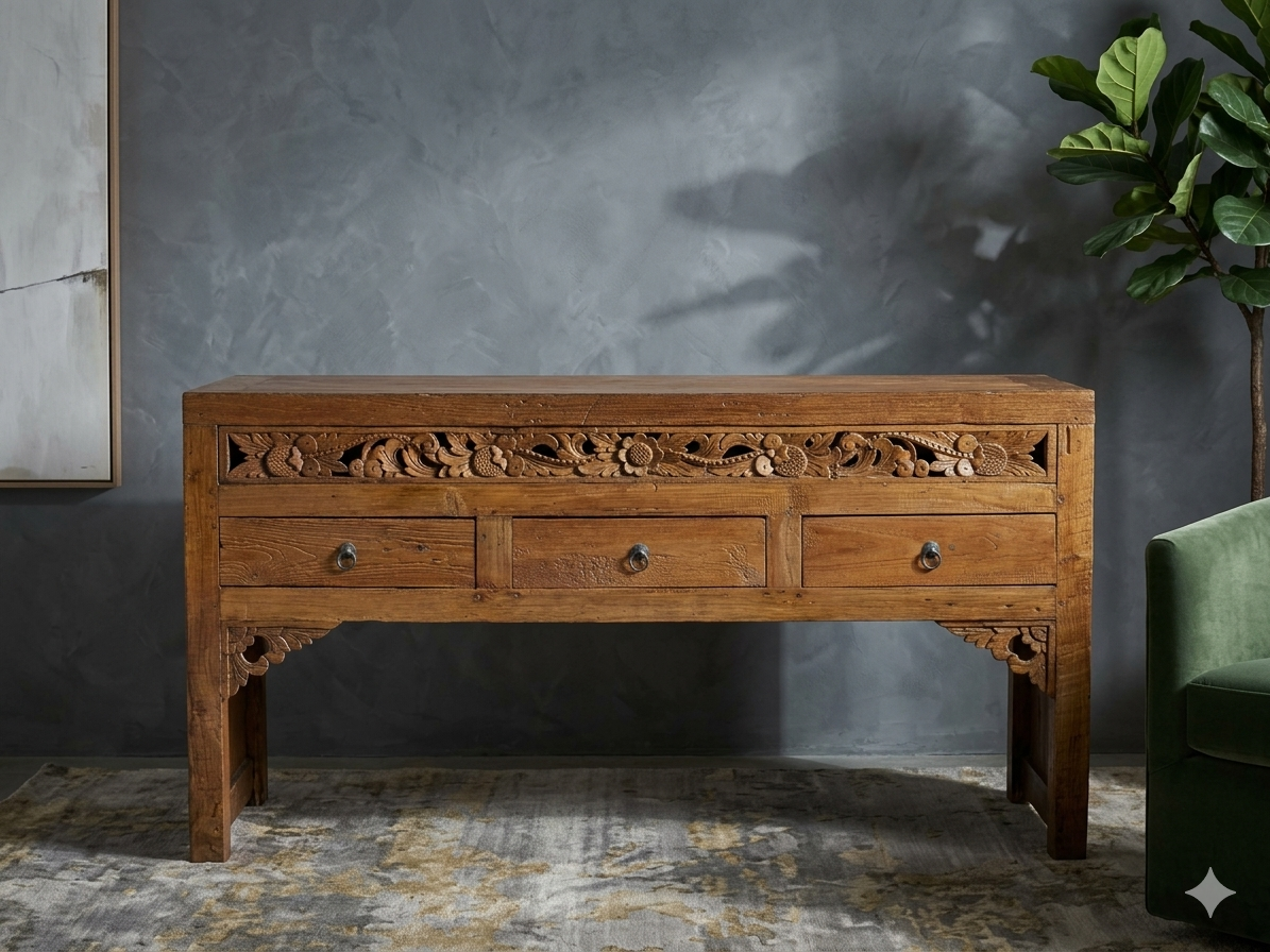 Balinese Hand-Carved Timber Buffet | Iron Ring Pulls