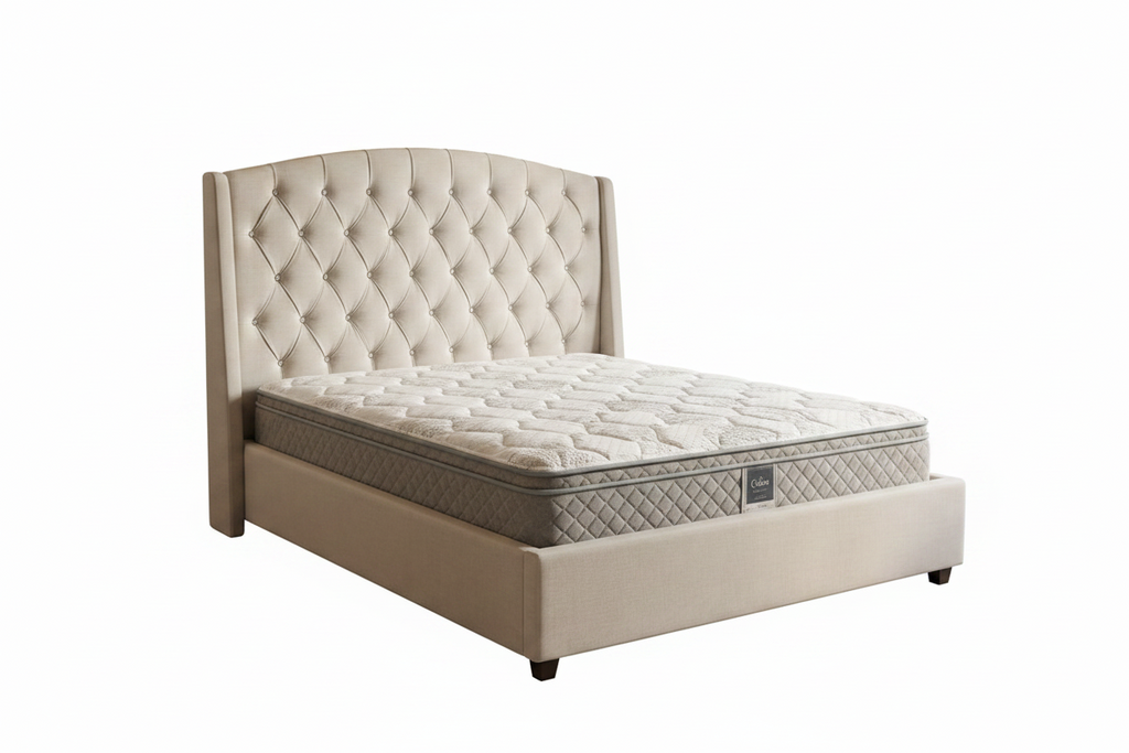 Pre-Loved Upholstered Diamond-Tufted Bed with King Coil Mattress