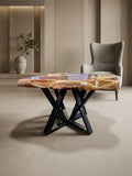 Handcrafted Camphor Laurel Live Edge Resin Coffee Table — Black Steel Base