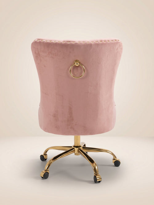 Blush Velvet Office Chair – Tufted Back with Gold Base