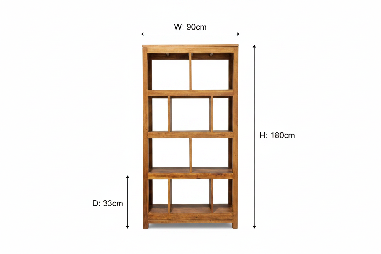 Timber Bookshelf - White Background with Dimensions